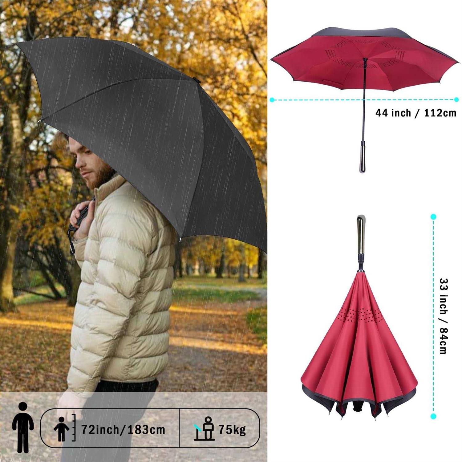LFLFWY Inverted Reverse Upside Down Umbrella 49 inch Auto/Manual Open Large Double Canopy Design Windproof Stick Umbrellas rain Waterproof Golf