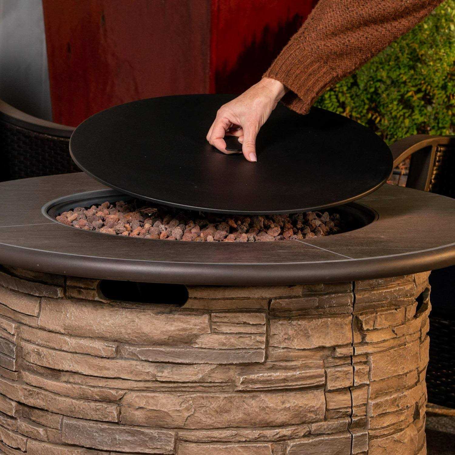 Bond Orchards Park 35 Round 50,000 BTU Faux Stone and Porcelain Fire Pit