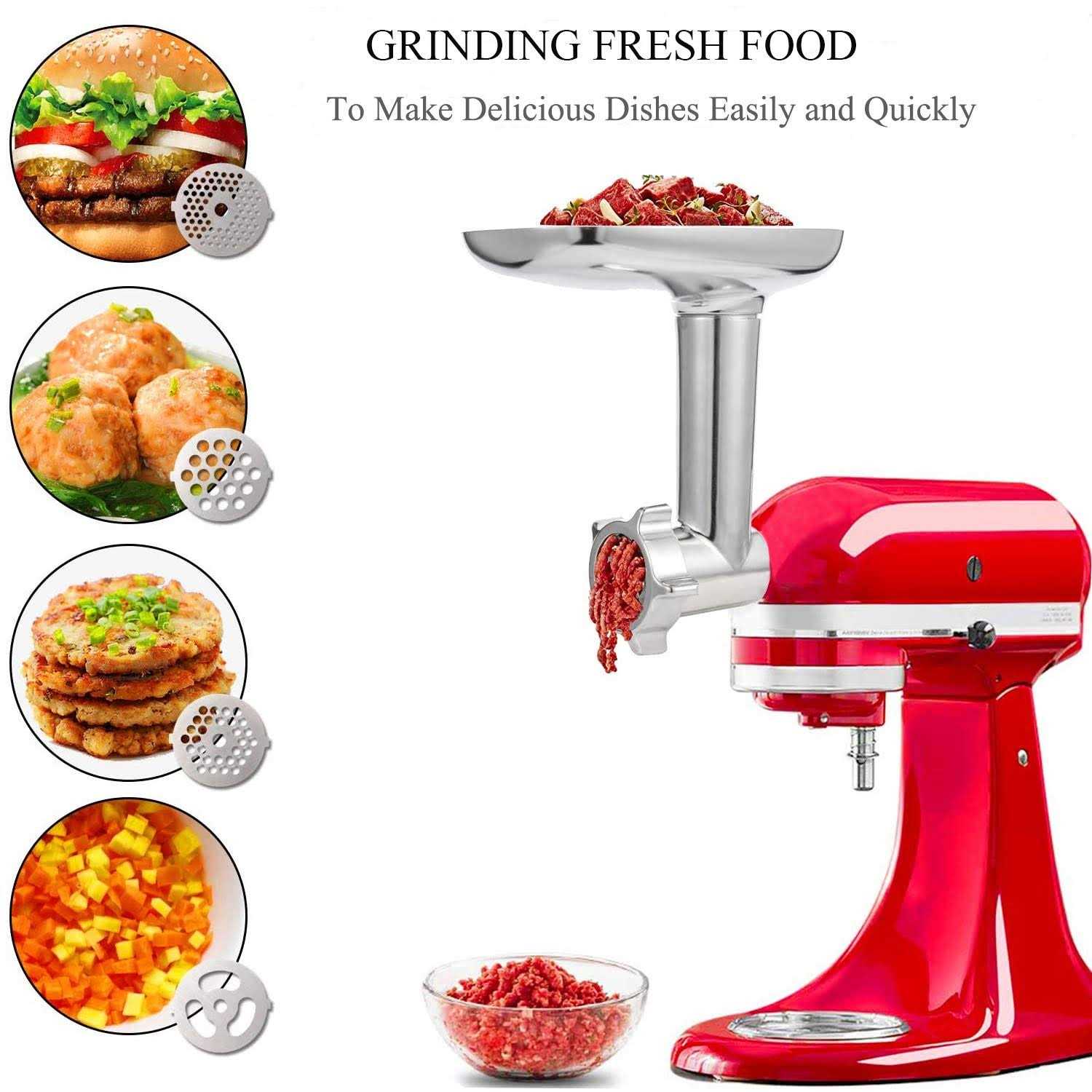 Kitchood Meat Grinder Attachment for KitchenAid Stand Mixers Accessories Included 2 Sausage Stuffer Tubes