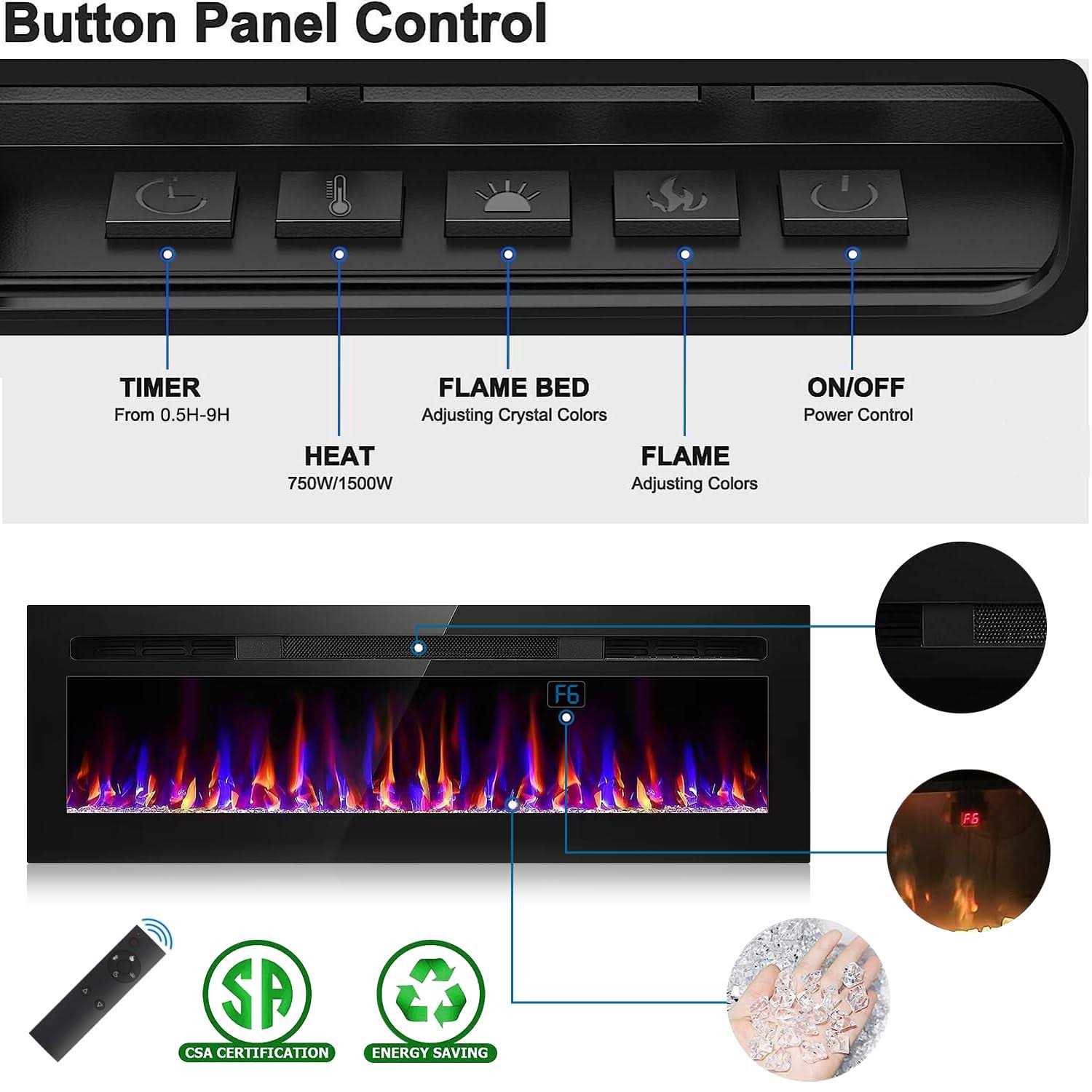 Electric Fireplace Recessed and Wall Mounted, Fireplace Heater and Linear Fireplace