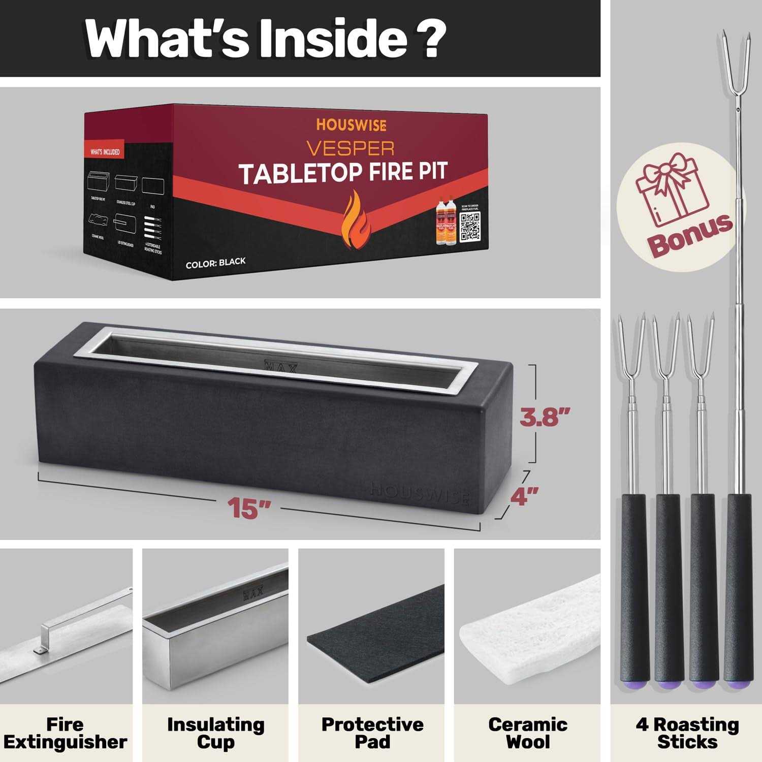 Houswise Rectangle Tabletop Fire Pit