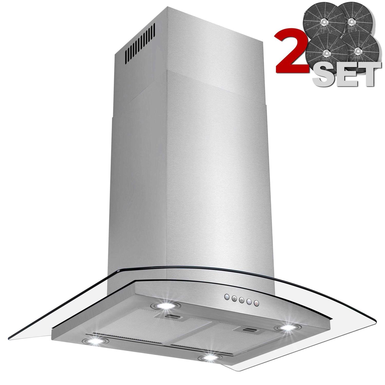 AKDY 30 Convertible 343CFM Island Mount Range Hood in Stainless Steel with Carbon Filters RH0300CFL