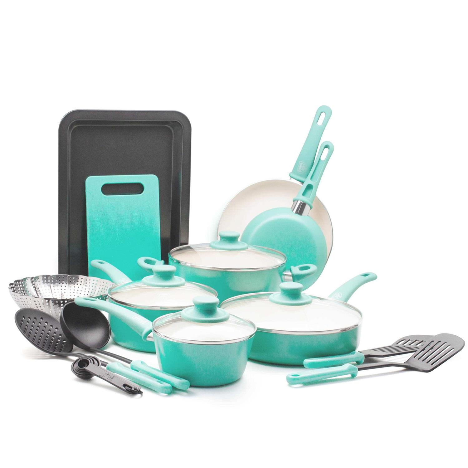 Greenlife 18-Piece Soft Grip Toxin-Free Healthy Ceramic Non-Stick Cookware Set