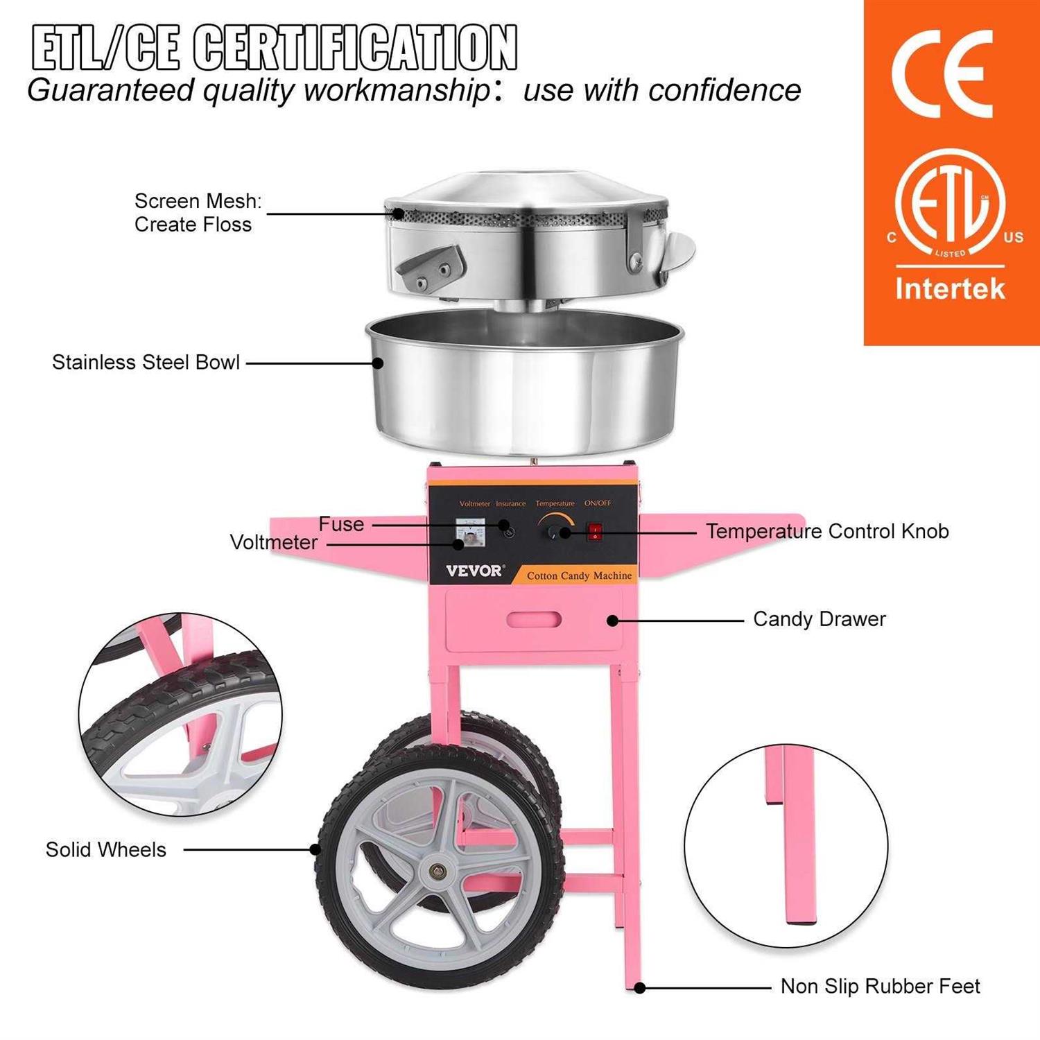 VEVOR 1000W Cotton Candy Machine with Cart