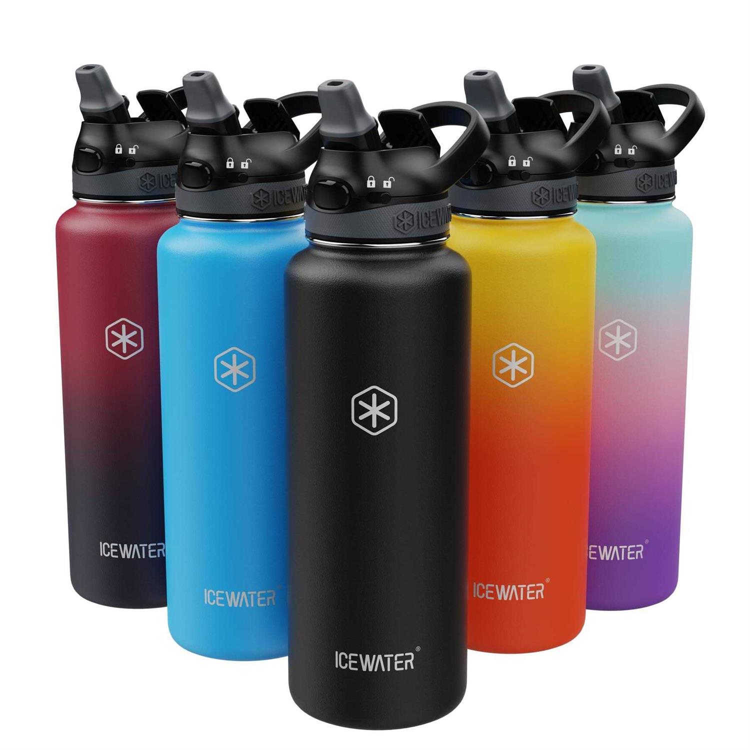 ICEWATER-40 oz Soft Auto Straw Lid Insulated Water Bottle With Straw