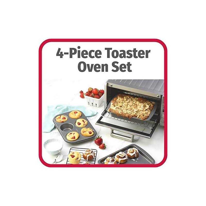 Goodcook 4-Piece Nonstick Steel Toaster Oven Set with Sheet Pan Rack Cake Pan and Muffin Pan