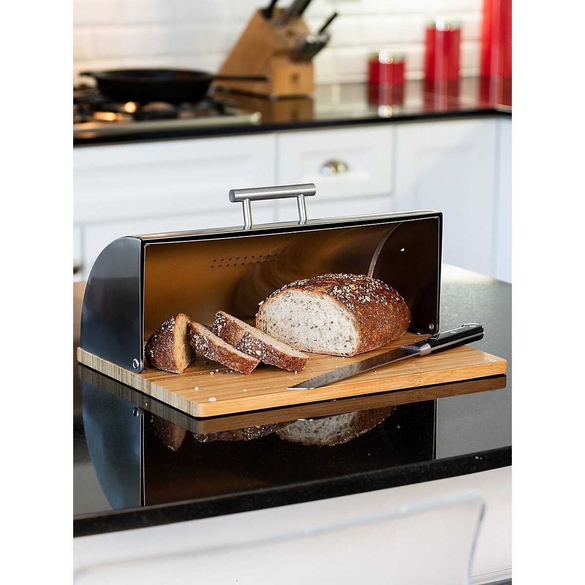 Honey Can Do Stainless Steel Breadbox with Bamboo Cutting Board