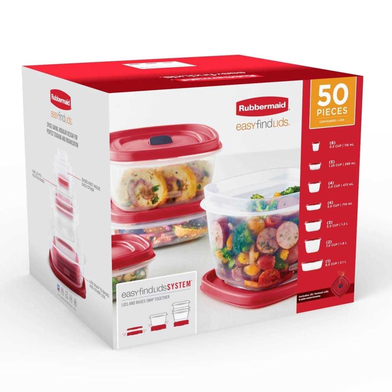 Rubbermaid 50 Piece Easy Find Lids Food Storage Set
