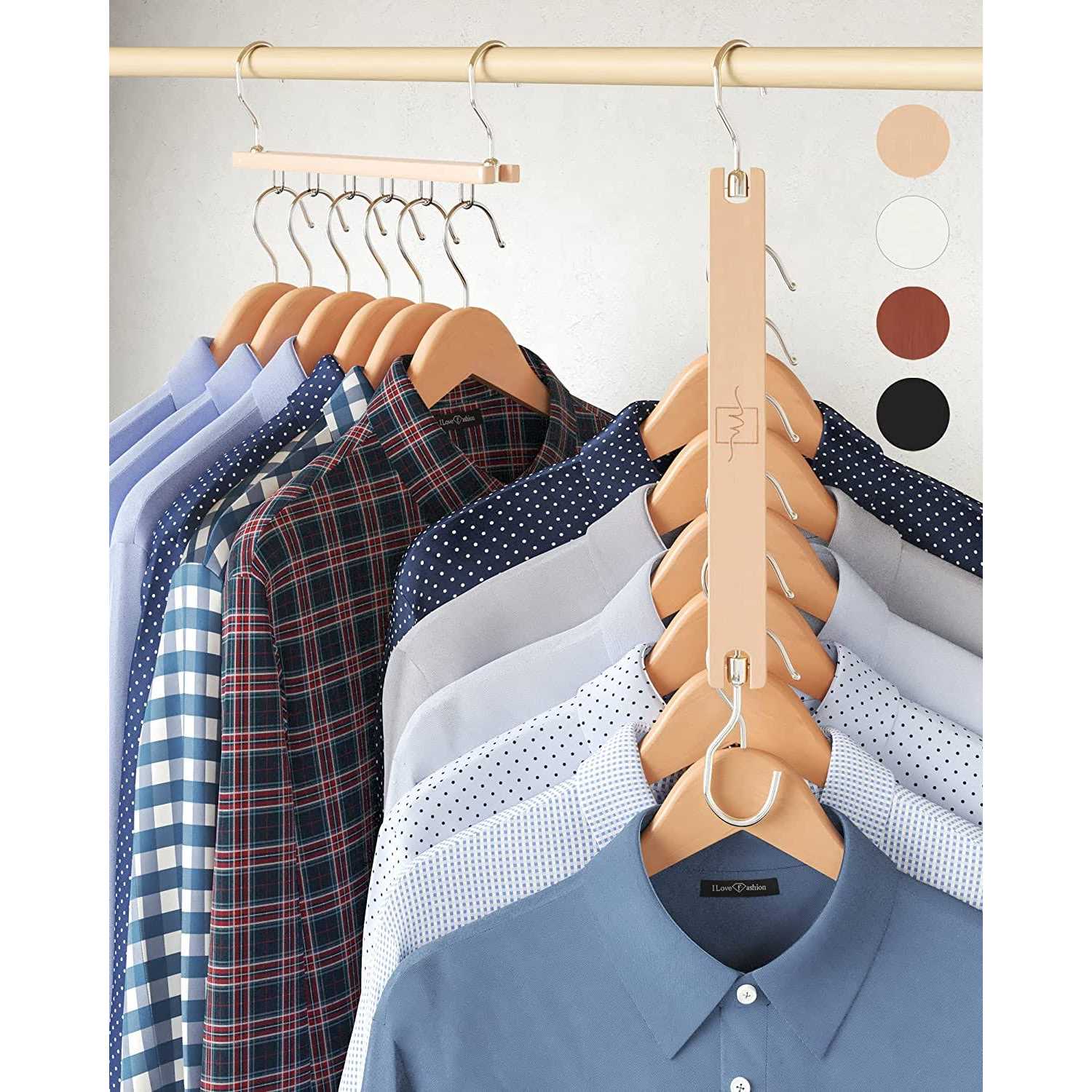 MORALVE Space Saving Hangers for Closet Organizer 4 Pack European Beechwood Shirt Organizer for Closet