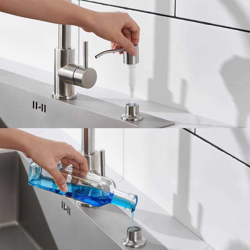 Sink Soap Dispenser Brushed Nickel Soap Dispenser for Kitchen Sink Stainless Steel Refill from The Top Built in Sink Soap Dispenser with 13 OZ Soap