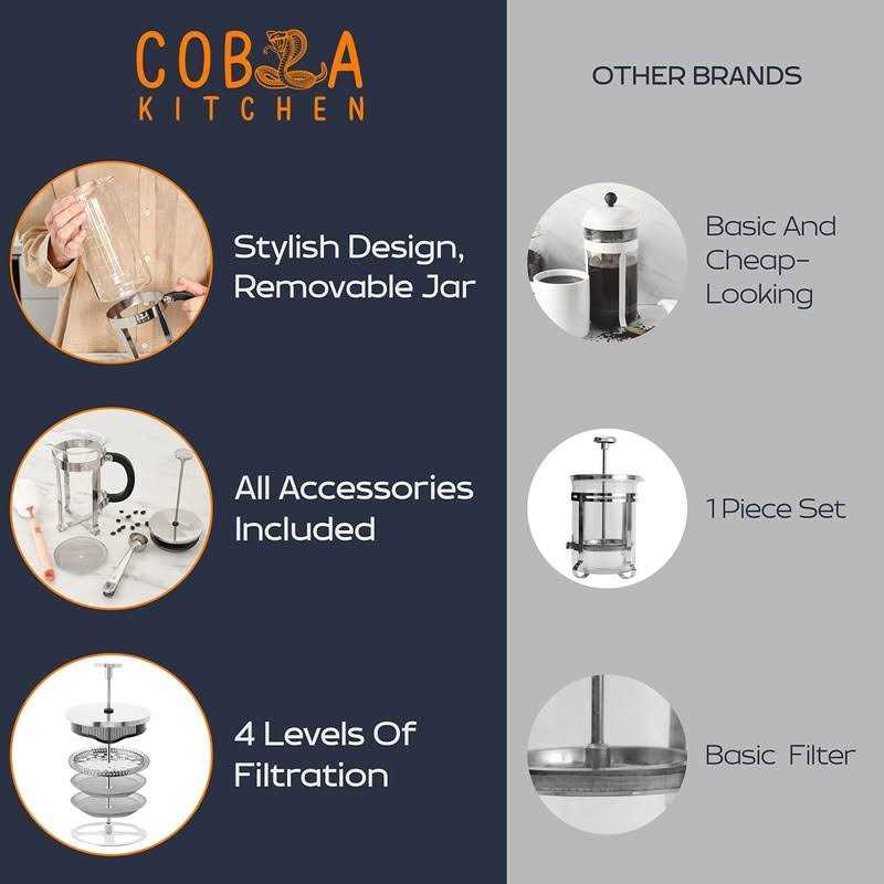 French Press Coffee Maker Large, Borosilicate Glass Carafe, Brews Fresh Coffee, Coffee Press Cold Brew or Tea without Grounds