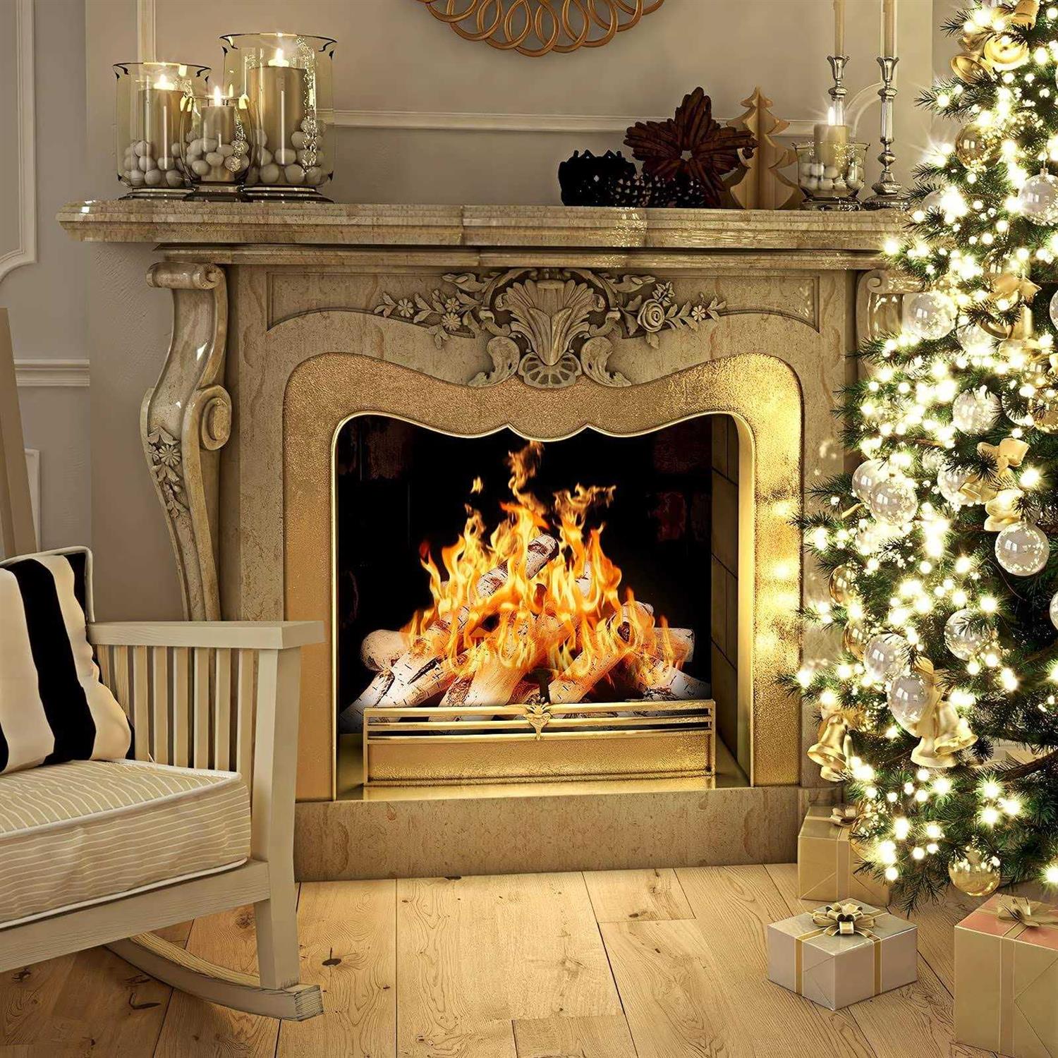 QuliMetal Gas Fireplace Logs Ceramic White Birch Wood Logs