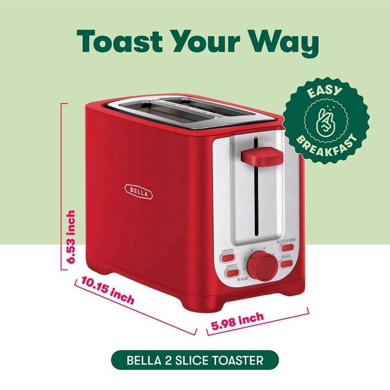 BELLA 2 Slice Toaster with Auto Shut Off Extra Wide Slots & Removable Crumb Tray and Cancel