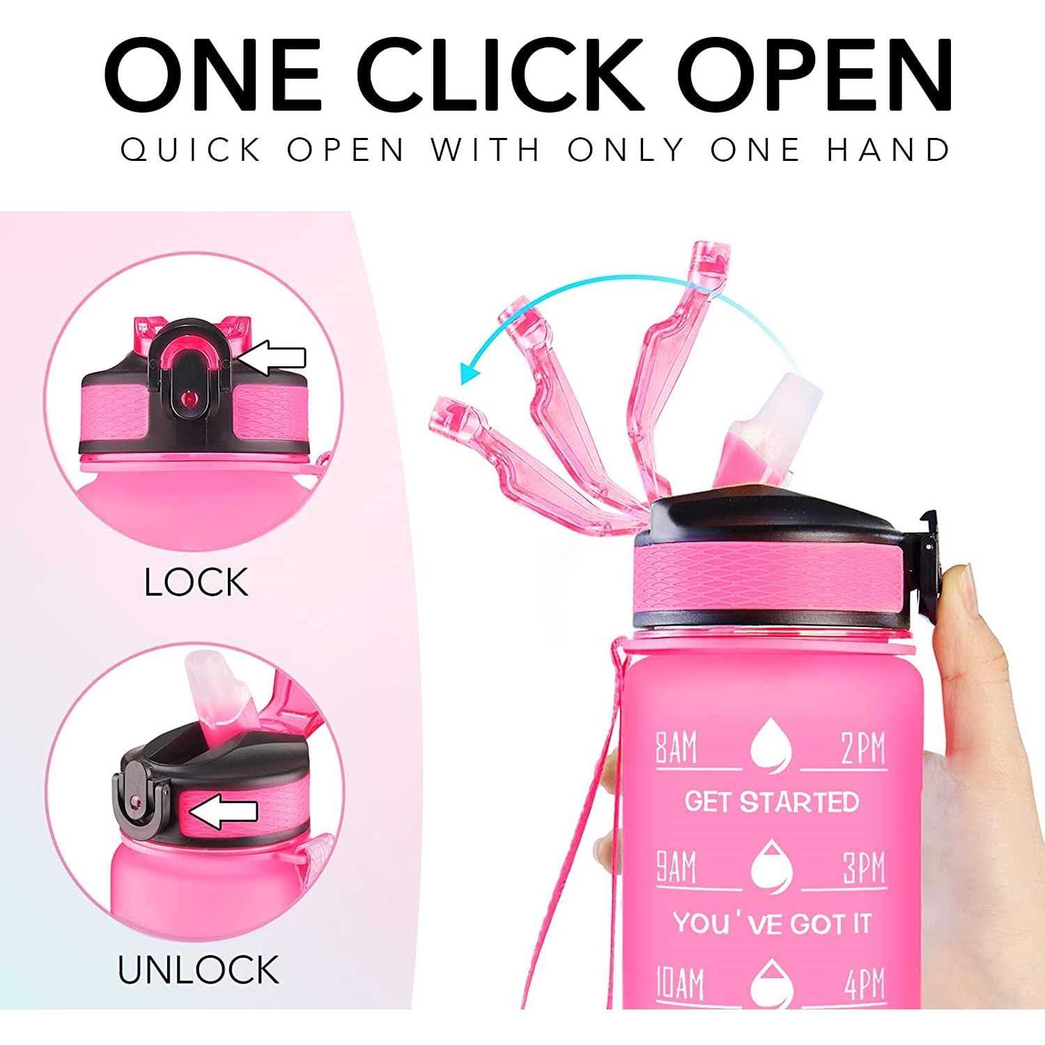 Hyeta 32 oz Water Bottles with Times to Drink and Straw