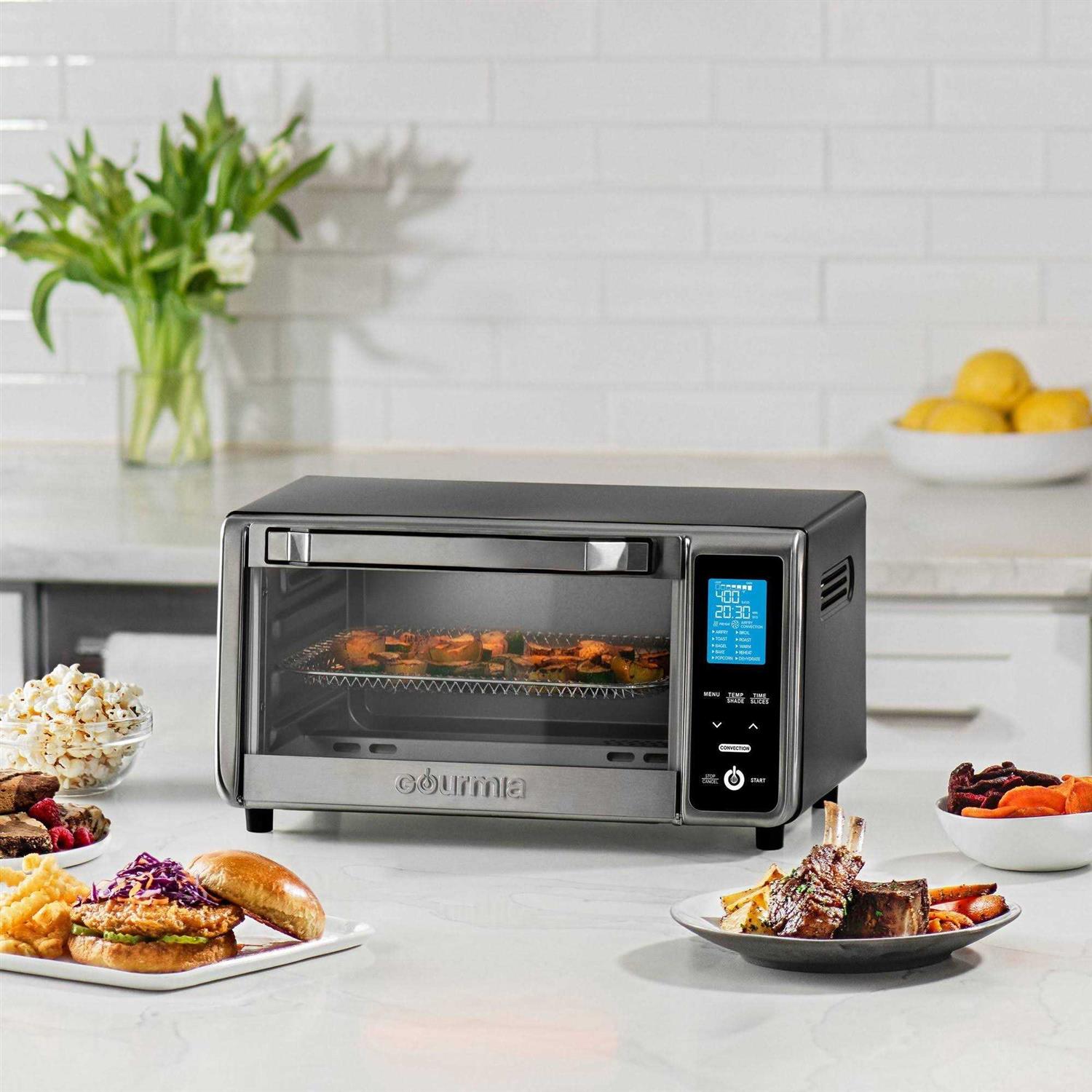 New Gourmia Digital 4-Slice Toaster Oven Air Fryer with 11 Cooking Functions Stainless Steel