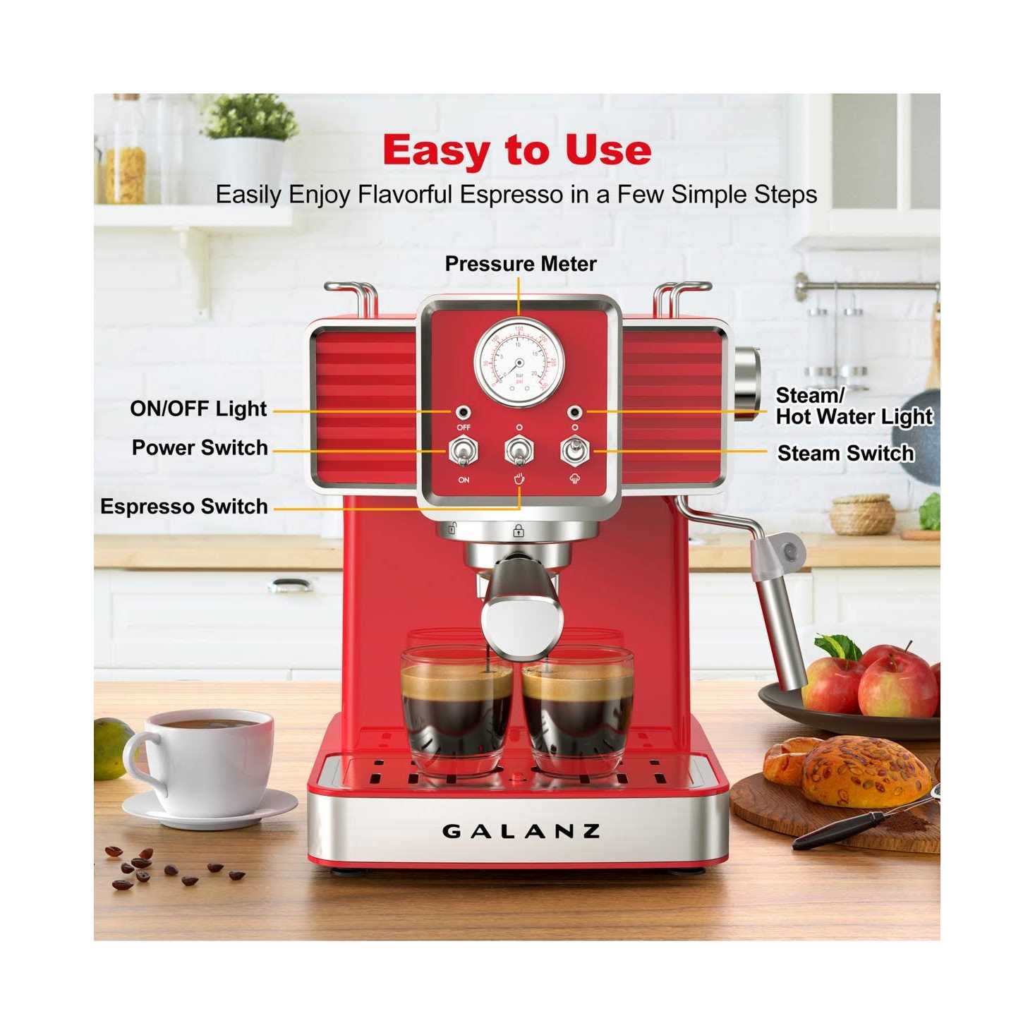 Retro Red 2-Cup Galanz Espresso Machine