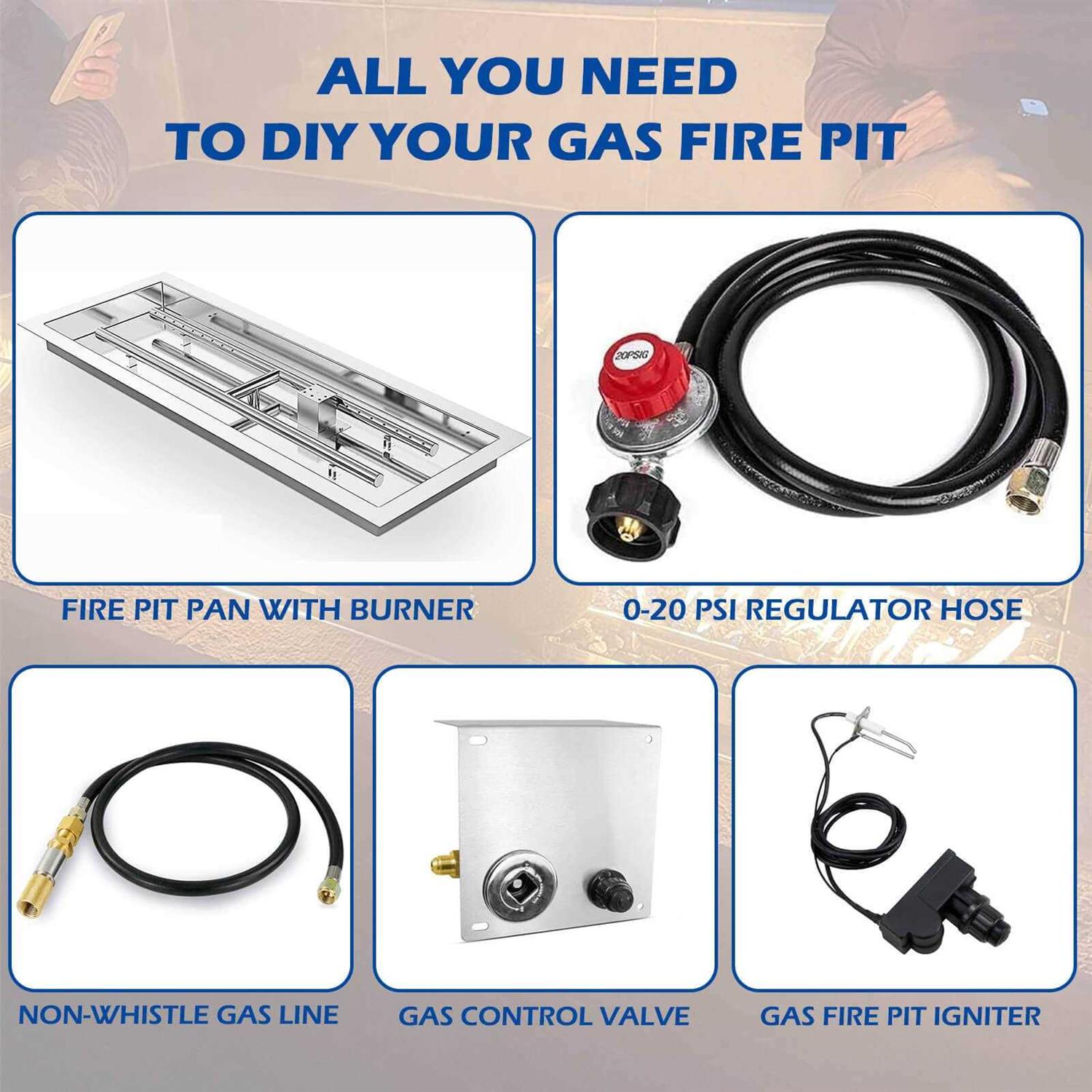GRISUN Drop-in Fire Pit Kit H-Shape Burner with Pan