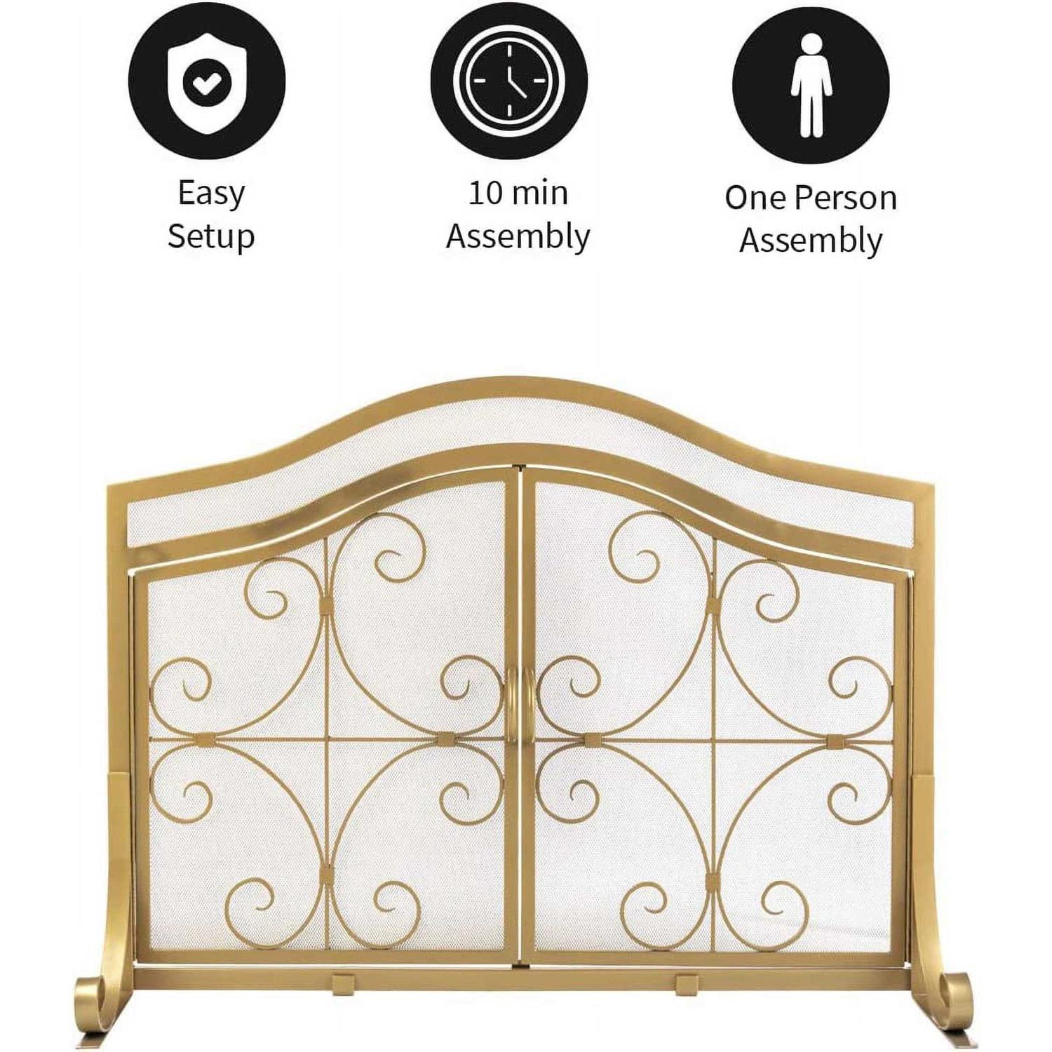 Plow & Hearth Small Crest Fireplace Screen with Doors