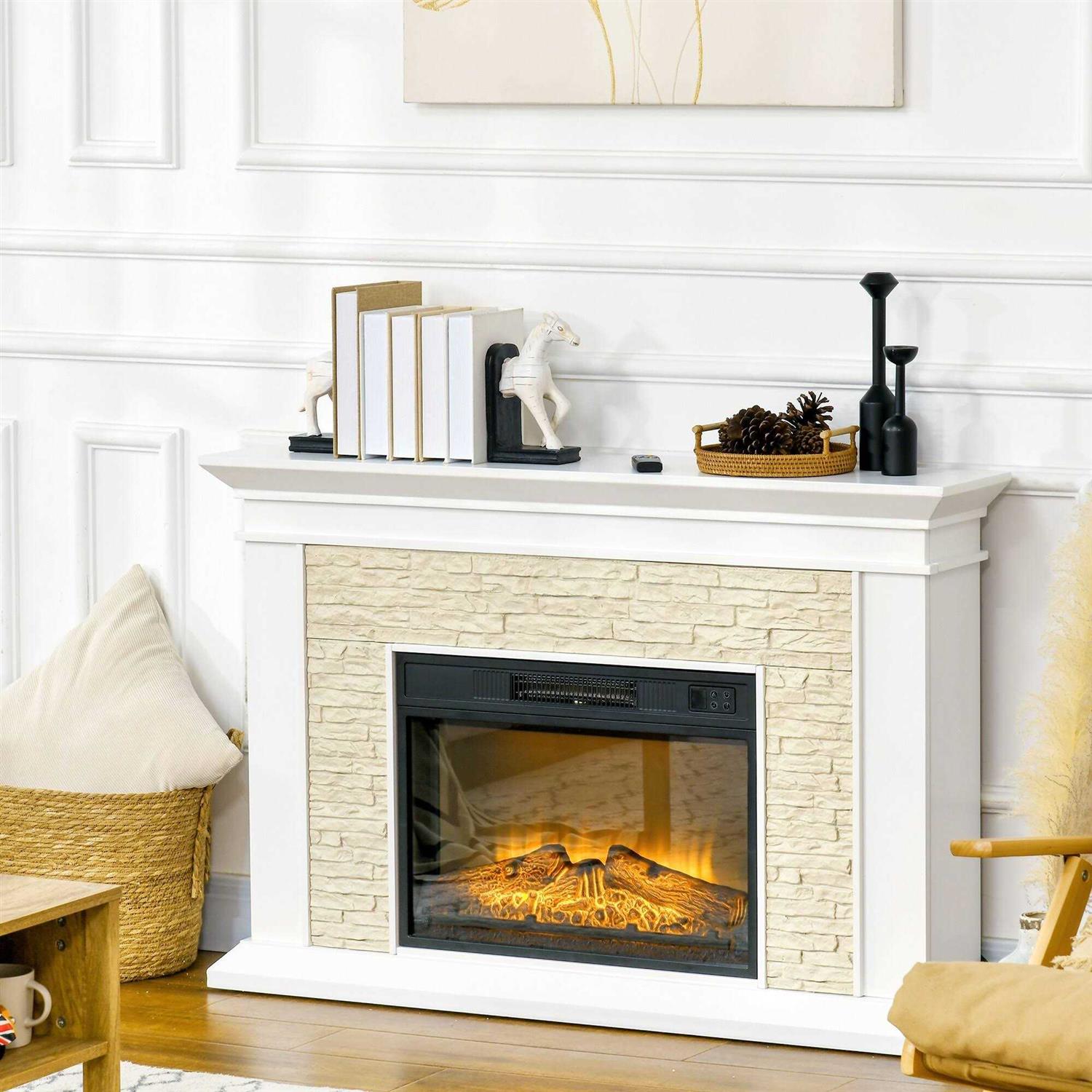 Homcom 31.5 Electric Fireplace with Mantel Remote 12H Timer 1400W