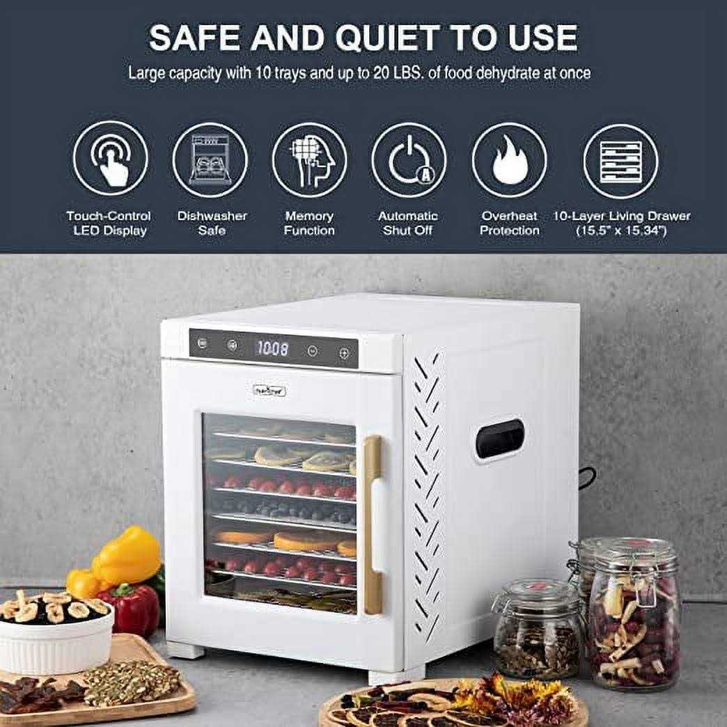 Nutrichef Premium Machine-900 Watts 10 Shelf Stainless Steel Dehydrator with Digital Timer and Temperature