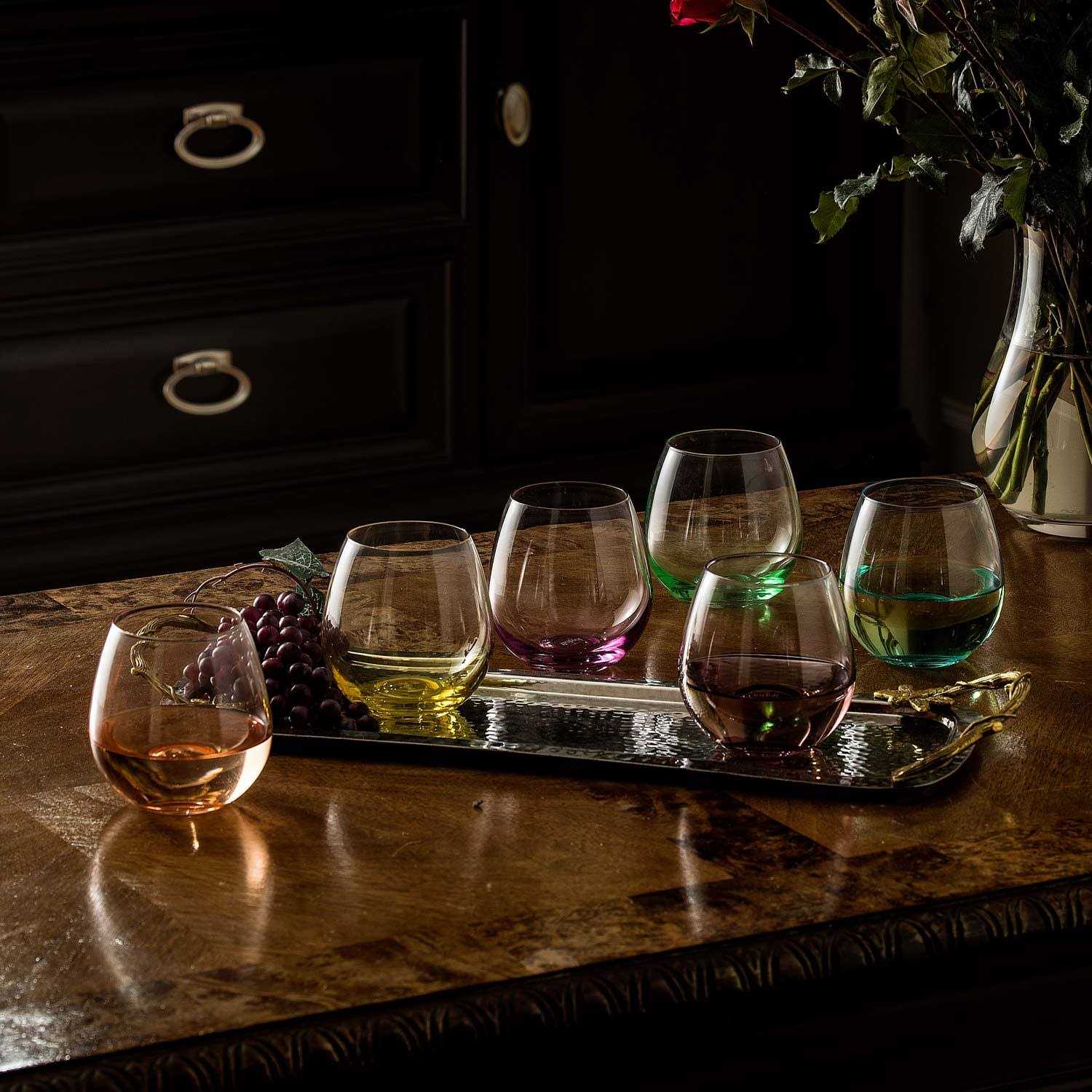 JoyJolt Hue Set of 6 Stemless Wine Glasses