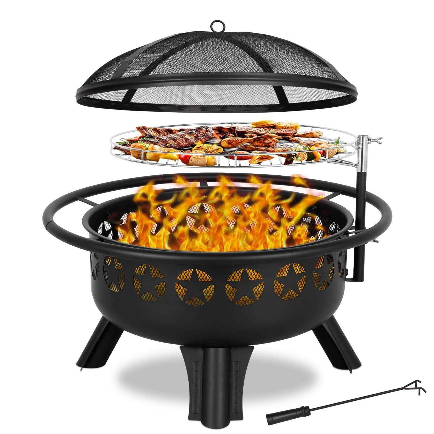 Hykolity 2 in 1 Fire Pit with Grill Large 31 Wood Burning Fire Pit with Swivel Cooking Grate Outdoor Firepit for Backyard Bonfire Patio Outside