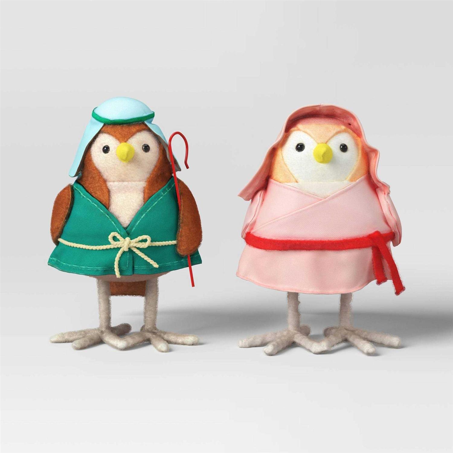 Wondershop 4pc Featherly Friends Fabric Bird Christmas Nativity Scene Figurine Set