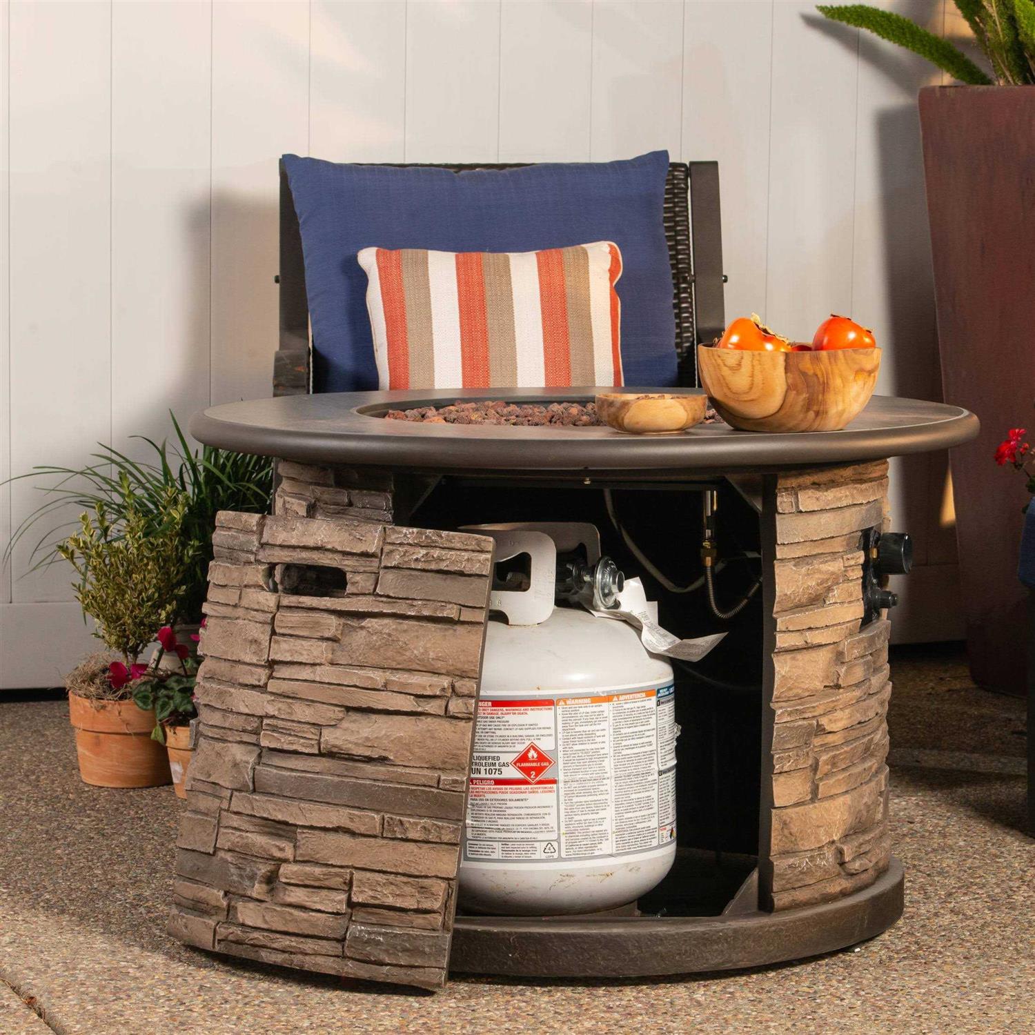 Bond Orchards Park 35 Round 50,000 BTU Faux Stone and Porcelain Fire Pit