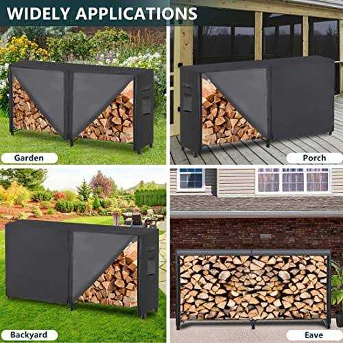 lafuria Firewood Log Rack with Cover Combo Set Outdoor Heavy Duty Storage Log Holder Wood Stacker