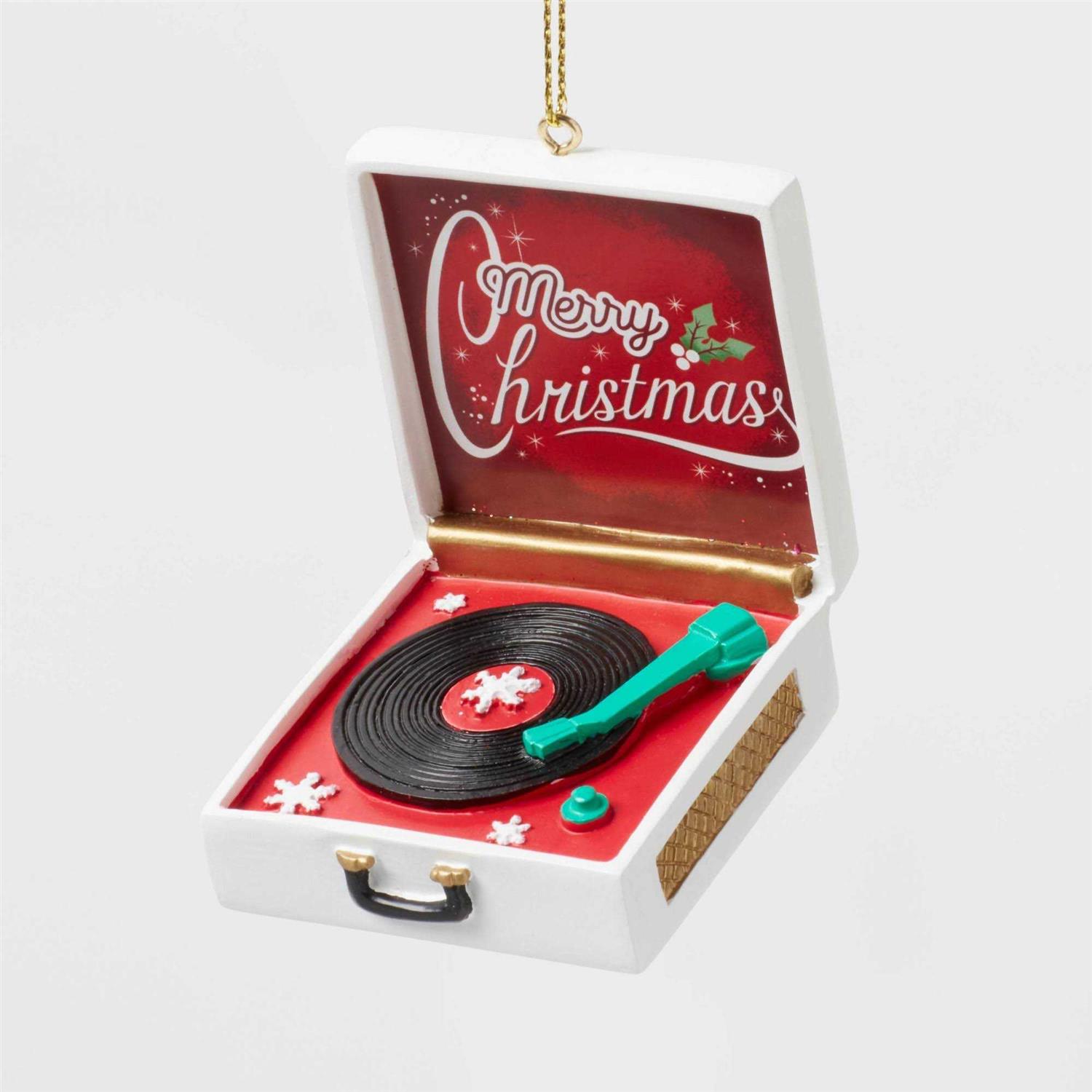 Wondershop ‘Merry Christmas’ Record Player Christmas Tree Ornament White/Red