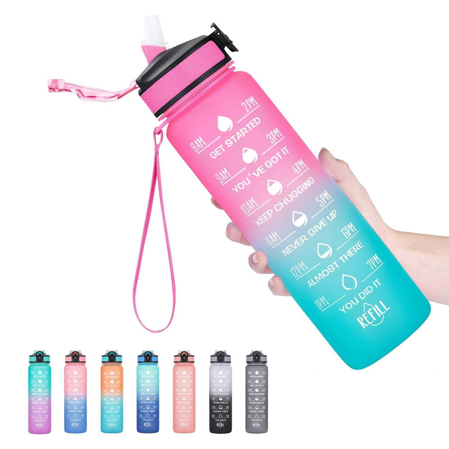 Hyeta 32 oz Water Bottles with Times to Drink and Straw