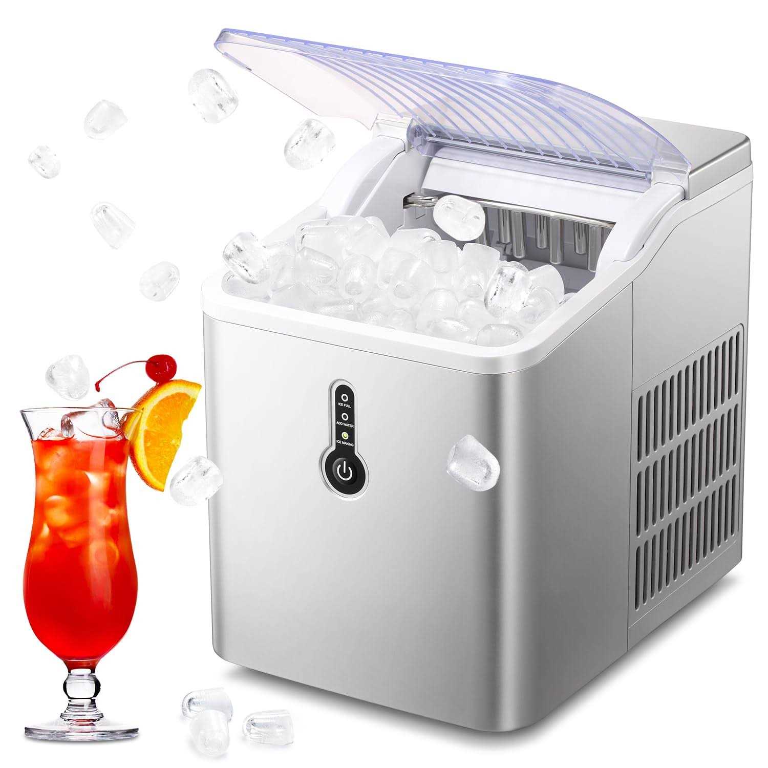Ice Makers Countertop,Protable Ice Maker Machine with Ice Scoop and Ice Basket,26lbs/24H,9 Bullet Cubes Ready in 8 Mins,for Home/Kitchen/Camping/RV