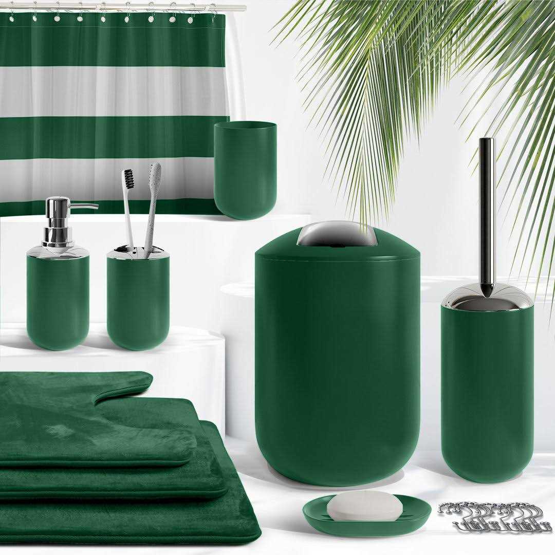 Clara Clark Bathroom Set Green Bathroom Accessories Set, Bathroom Sets with Shower Curtain and Rugs