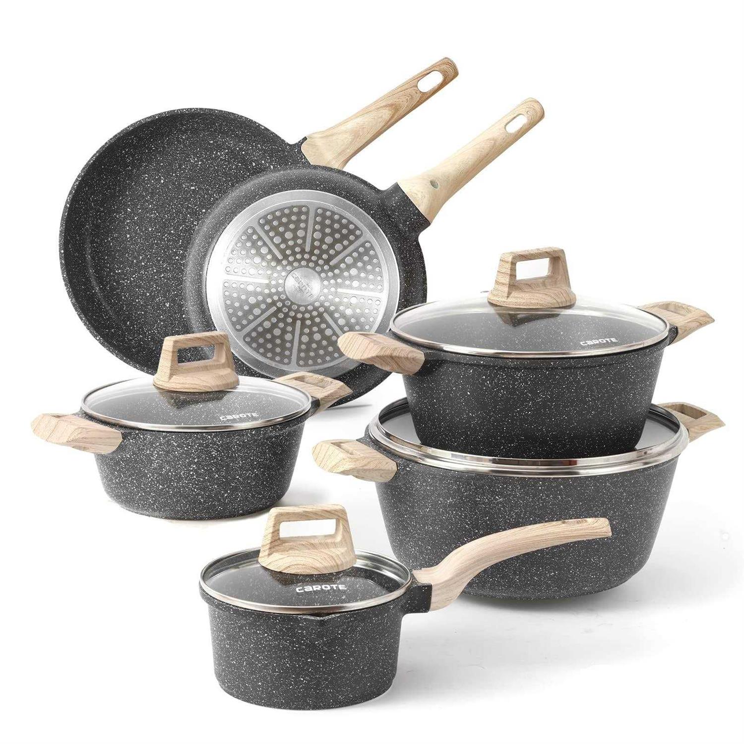 Carote Nonstick Cookware Sets 10 Pcs Non Stick Granite Stone Cookware Set Pots and Pans Set