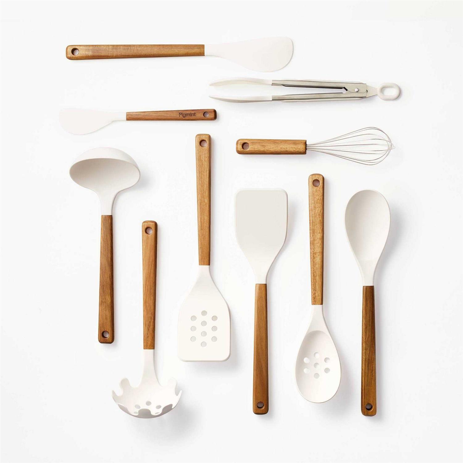 Figmint 10pc Wood/Nylon Kitchen Utensil Set Brown