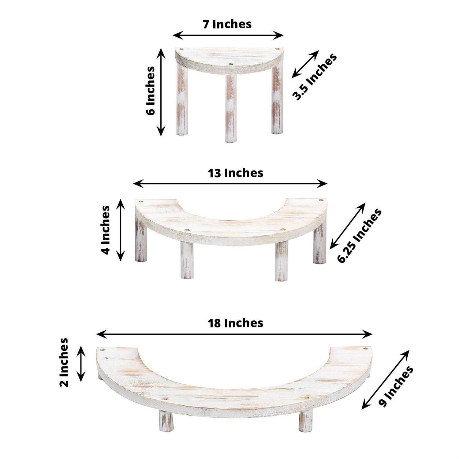 Efavormart Set Of 3 Rustic Whitewashed Wood 3-Tier Semicircle Dessert Pedestals