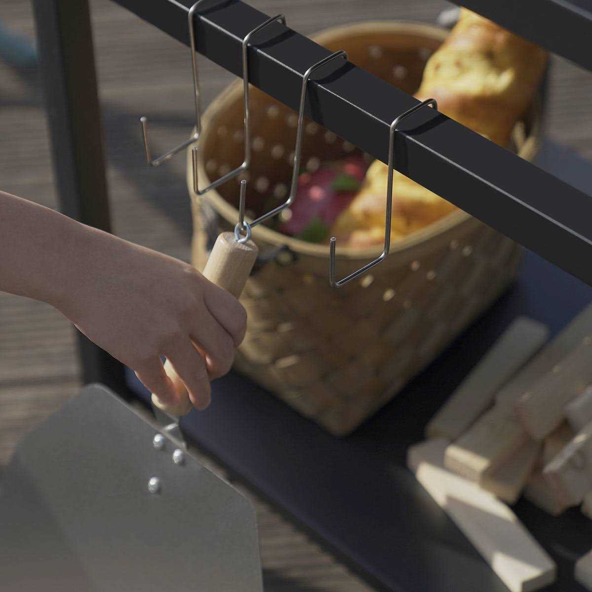 Outdoor Grill Cart Pizza Oven Trolley Stand Double Shelf Outdoor Worktable with 2 Wheels PIZZELLO