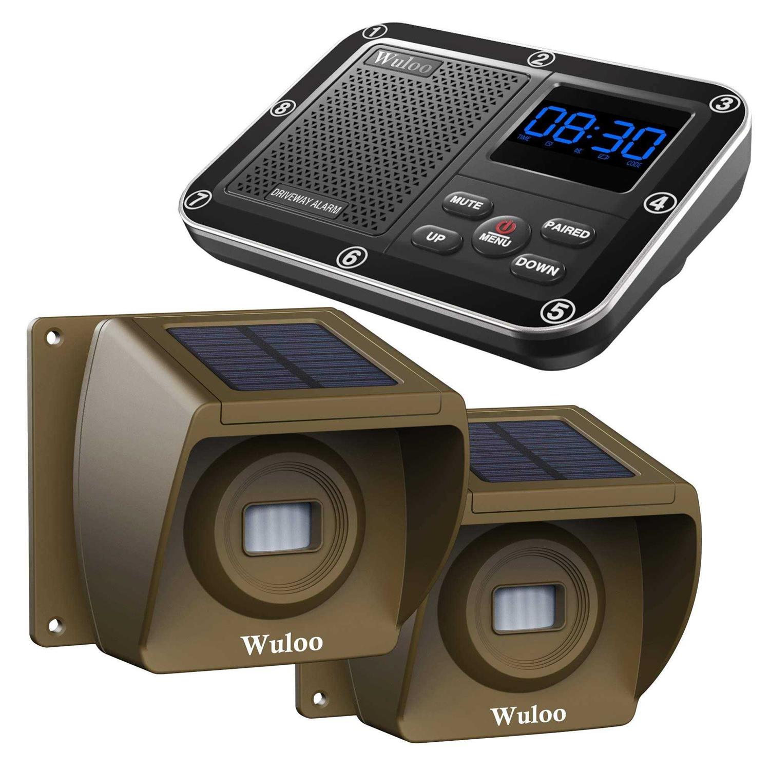 Wuloo Solar Driveway Alarm Wireless Outside 1800ft Range Outdoor Motion Sensor & Detector Driveway Alert System with Rechargeable Battery/Weatherproof
