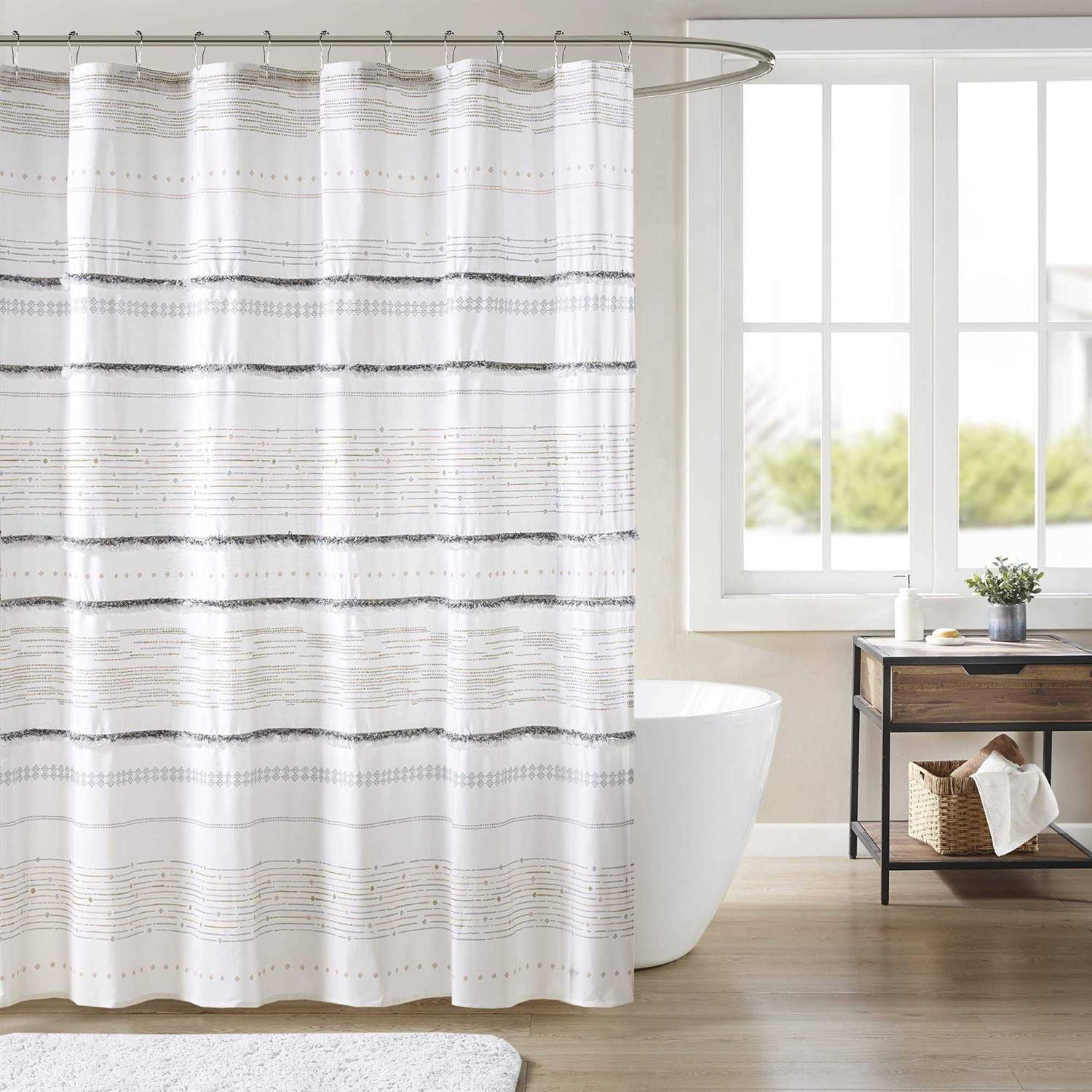 INK+IVY Nea Cotton Printed Shower Curtain with Trims