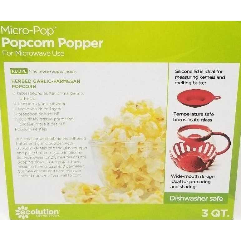 Ecolution Microwave Micro-Pop Popcorn Popper Glass 3-in-1 Lid