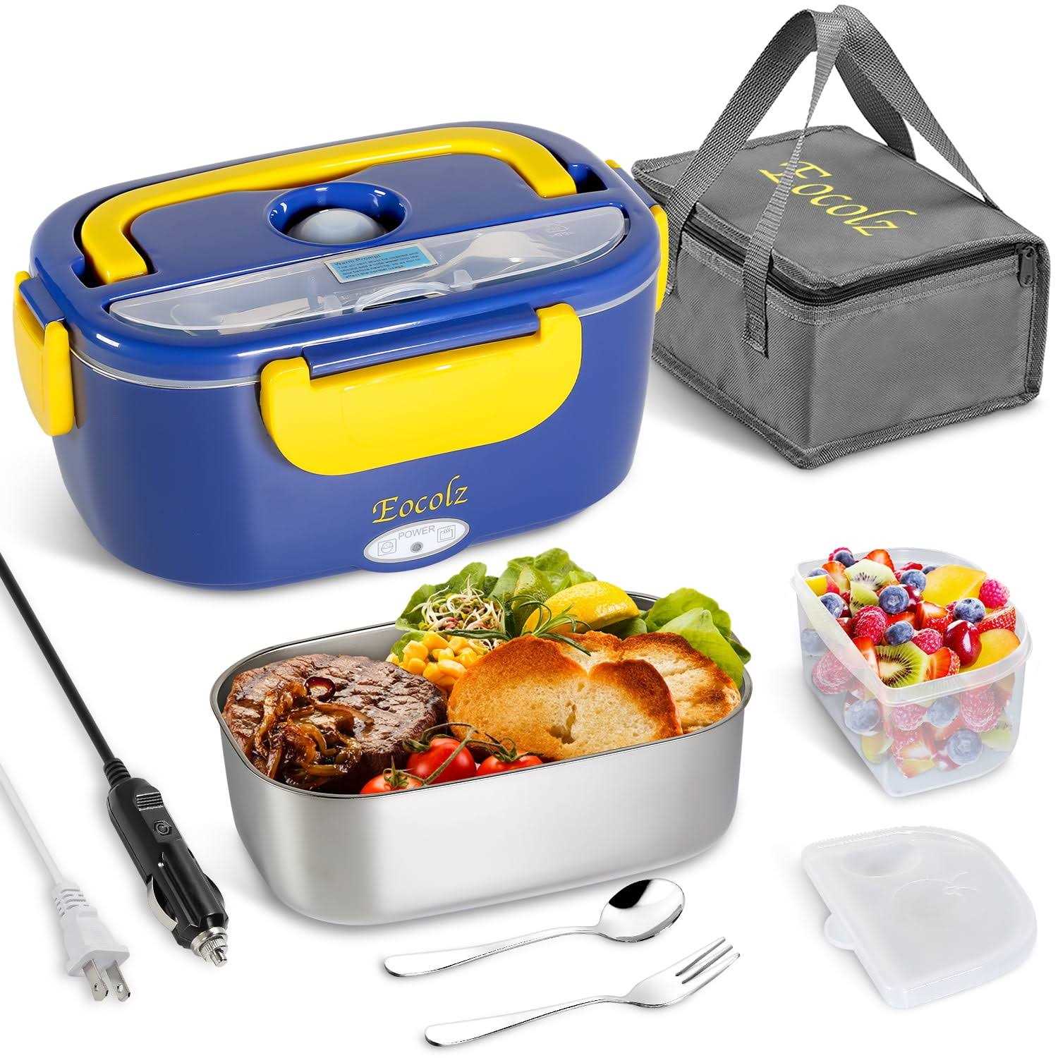 Eocolz Electric Lunch Box Food Heater Warmer 60W 2 in 1 Portable Lunch Box for Car Truck Home Work Leak Proof with 1.5l Removable 304 Stainless