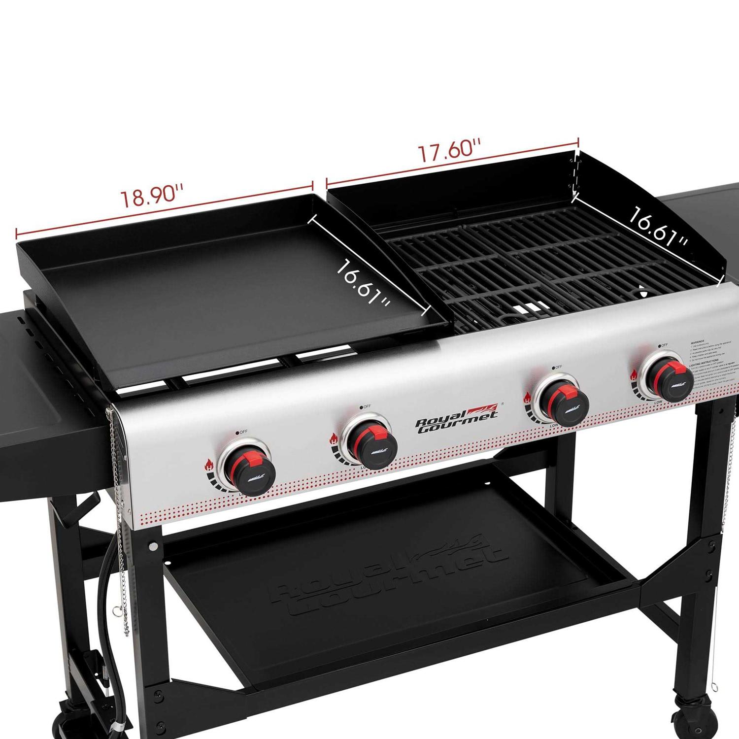Royal Gourmet Gas 4-Burner Portable Flat Top Grill and Griddle Combo with Folding Legs