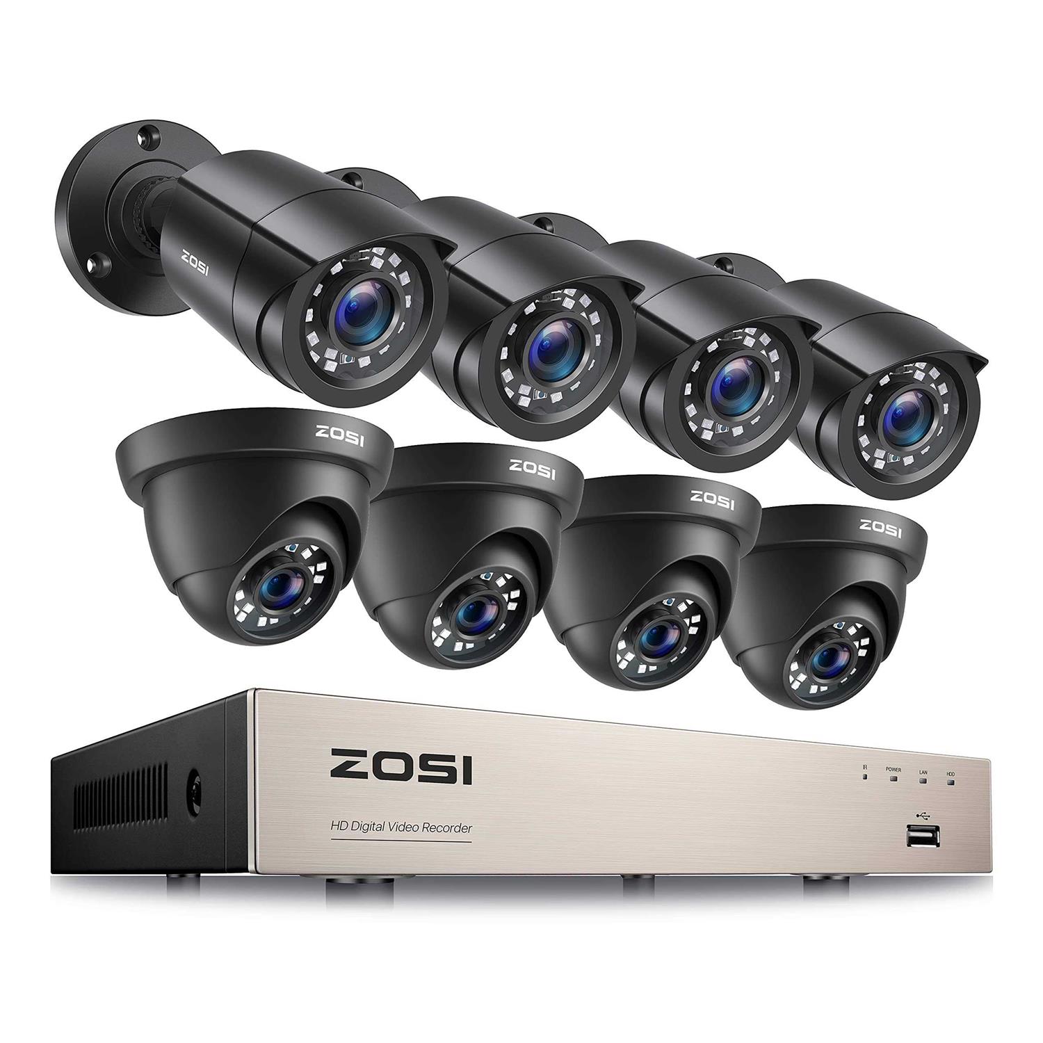 ZOSI 3K Lite 8CH Home Security Camera System Outdoor,8Channel H.265+ CCTV DVR,8pcs 1080p Weatherproof Surveillance Bullet Dome Cameras,Night Vision