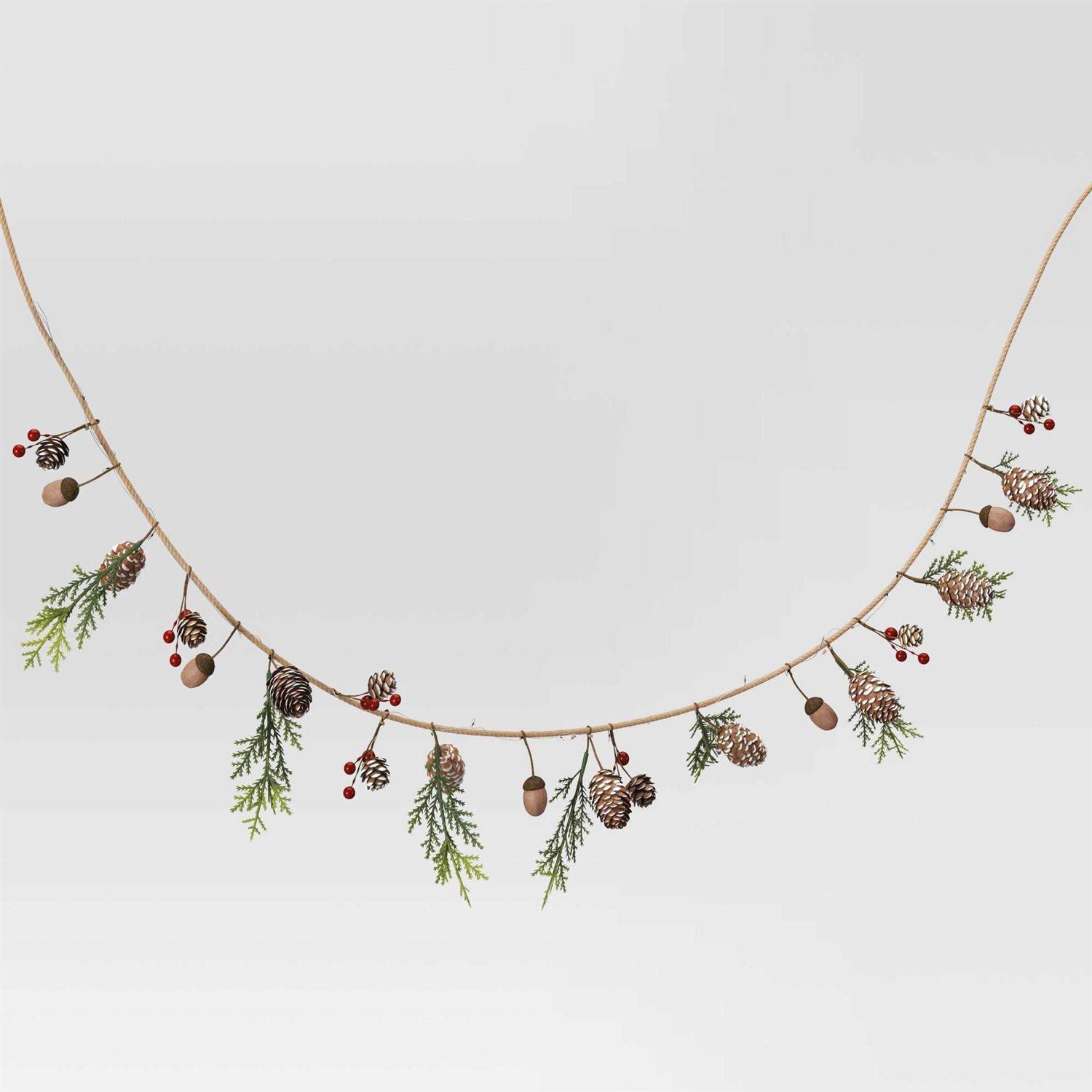 Wondershop 6′ Battery Operated Lit Pinecone with Acorns and Berries Decorative Christmas Wall Garland Brown/Green