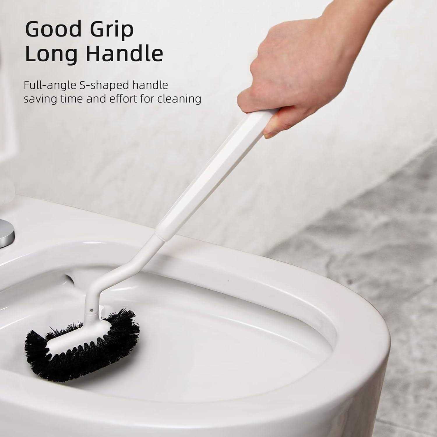 Toilet Bowl Brush Holder Set Bathroom Deep Cleaning Toilet Cleaner Scrubber Under Rim with Curved Bristle for Dead Corner Clean