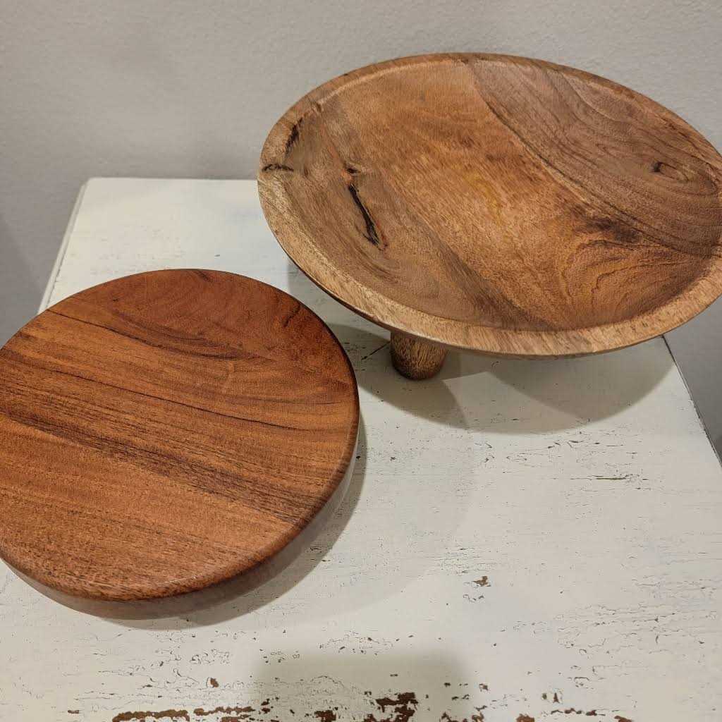 Hearth & Hand with Magnolia Round Footed Wood Serve Stand Brown