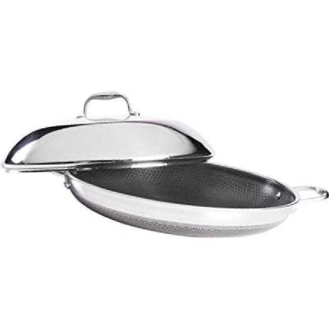 HexClad 14 Inch Hybrid Stainless Steel Frying Pan with Glass Lid