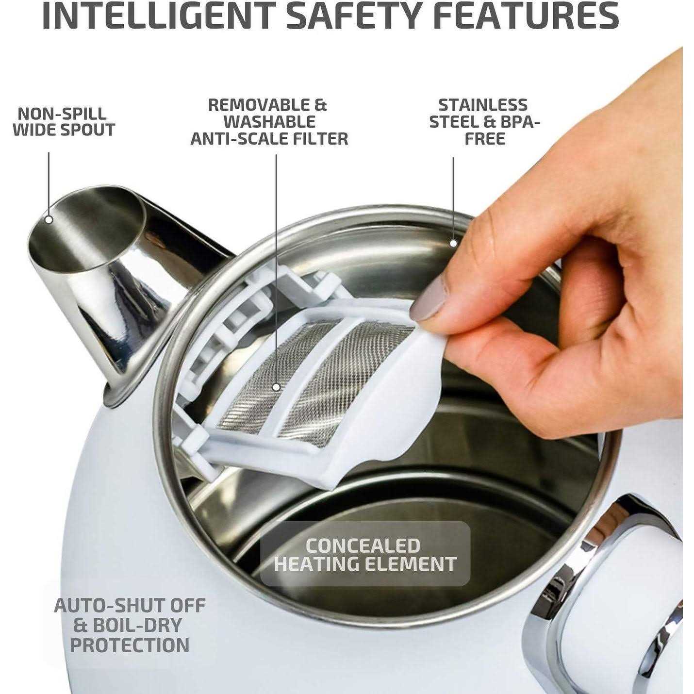 Ovente Electric Stainless Steel Hot Water Kettle 1.7 Liter Victoria Collection