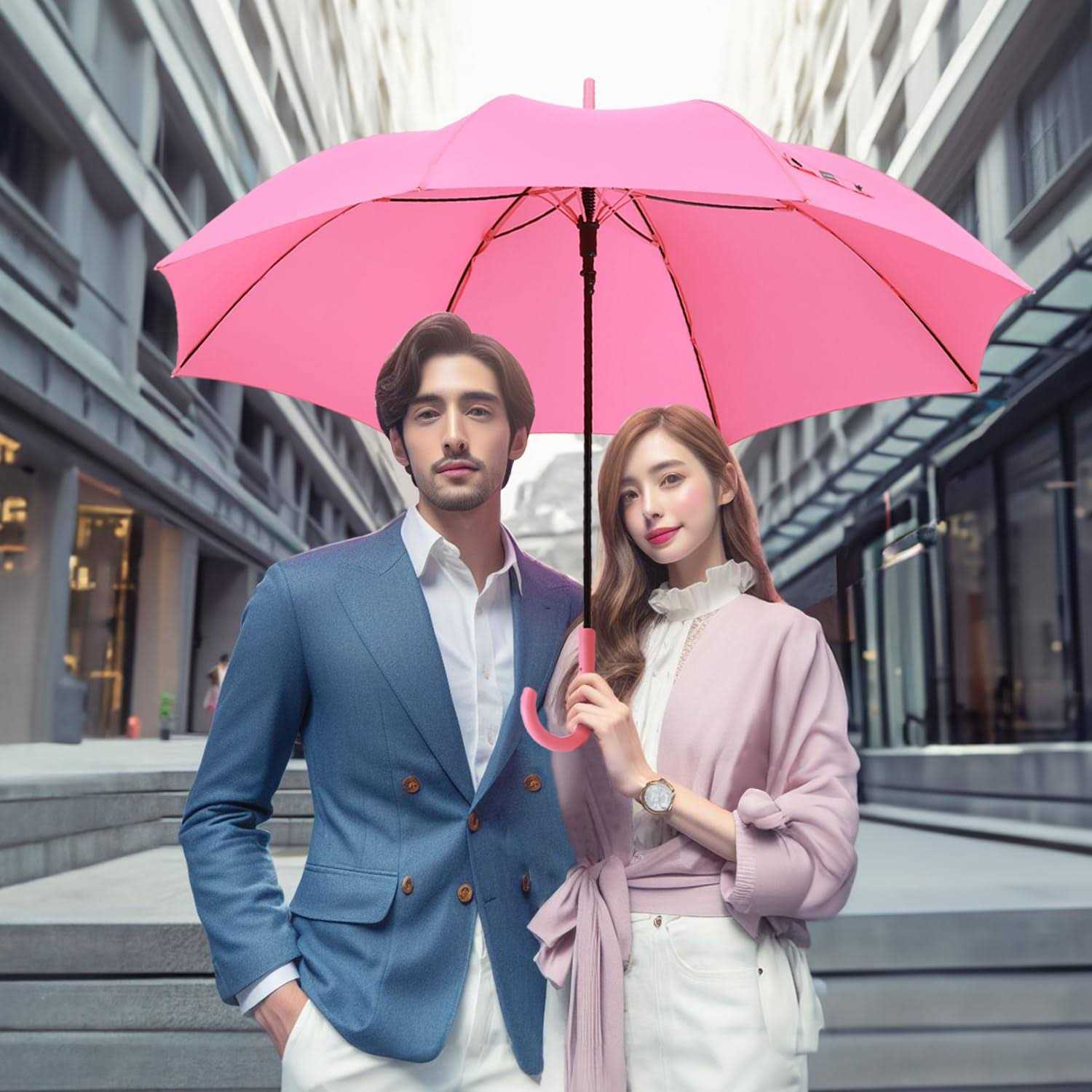 RUMBRELLA UV Stick Umbrella Auto Open UPF 50+ with J Hook Handle 51IN