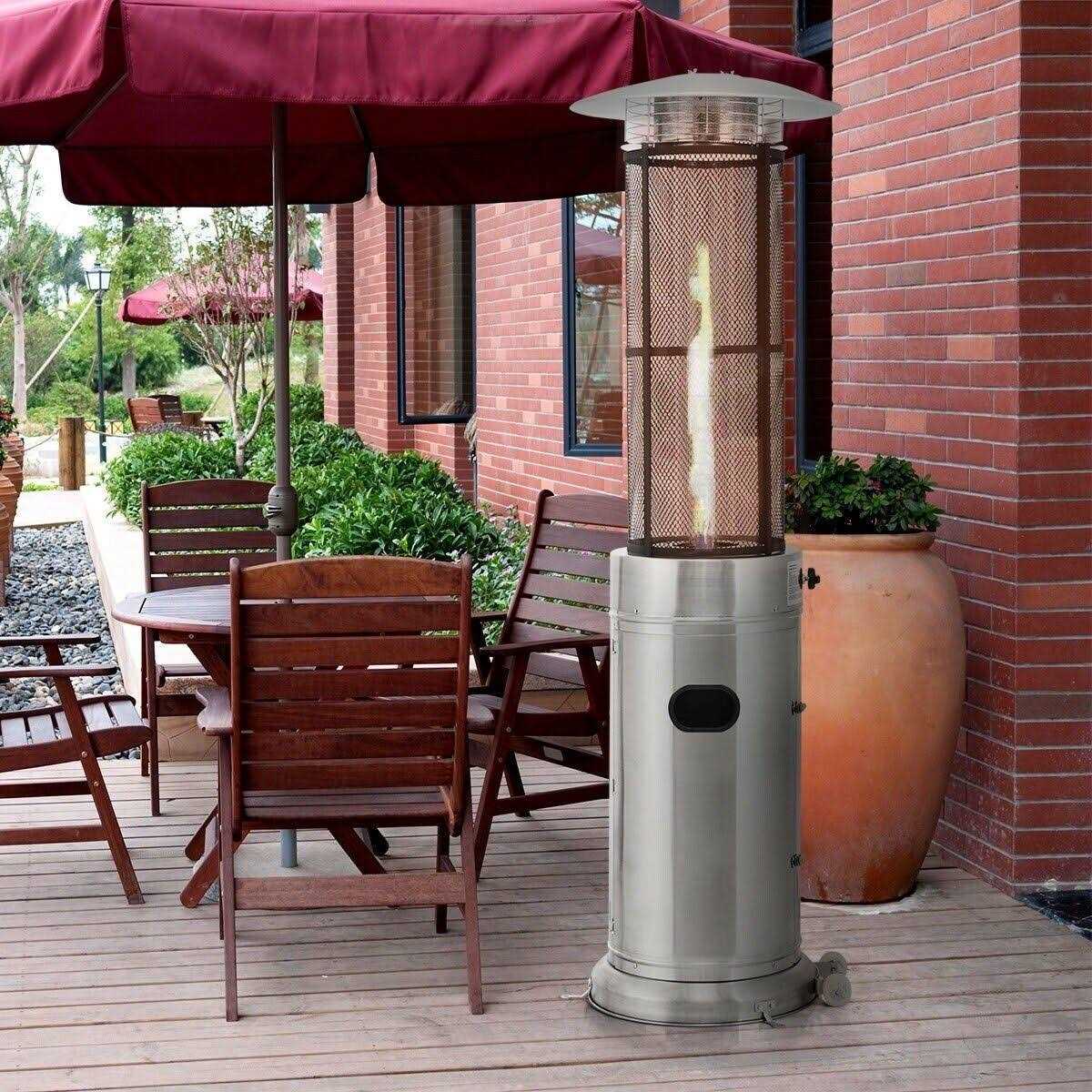 Costway 34000 BTU Patio Heaters Stainless Steel Round Propane Glass Tube Flame